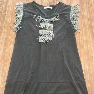 Gray Suede Fringe Shirt